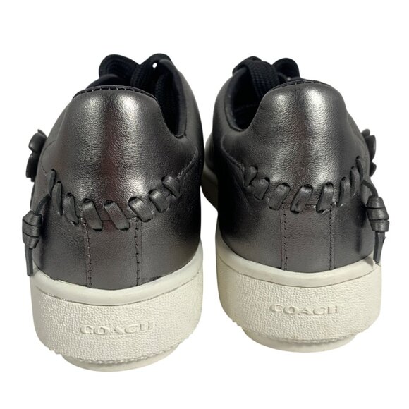 COACH Tea Rose Floral Low Top Leather Sneaker Women Size 7B Gunmetal - Pewter - Picture 4 of 10